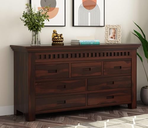 Image of Home Furniture Sheesham Wood Sideboard Cabinet with 3 Drawers and 3 Shelves for Living Room Furniture, Kitchen Cabinet Storage (Walnut Finish)