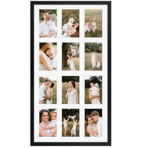 SPEPLA 12 Opening 4x6 Black Collage Picture Frames, Multiple Frames for Displaying 6x4 Photos with White Mat(1 Pack)
