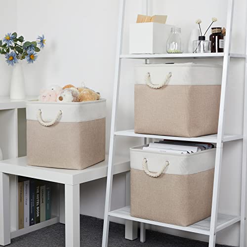 Bidtakay Fabric Storage Baskets For Organizing Beige 13 Inch Collapsible Square Baskets 3 Pack Organization Bins Large Cube Storage Bins Closet Baskets For Shelves Clothes #TOP2