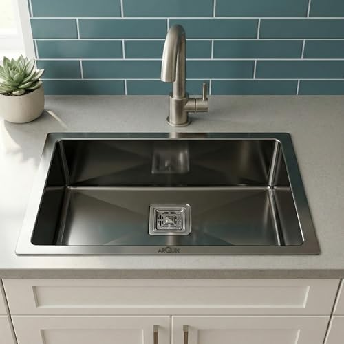 Image of ARQUIN Kitchen sink 24 inchx18 inchx10 inch Handmade Single Bowl Sink 304 Grade Stainless Steel Sink Matt Finish With Waste Coupling Hose Pipe | Kitchen Sinks