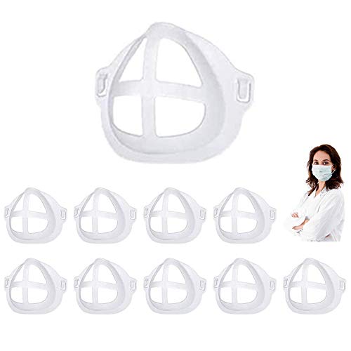 3D Face Bracket for Comfortable Mask Wearing, Adult 3D Face Inner Support Frame Holder Silicone Mask Bracket for Mouth and Nose Breath-ing Smoothly (10 PCS, Clear)