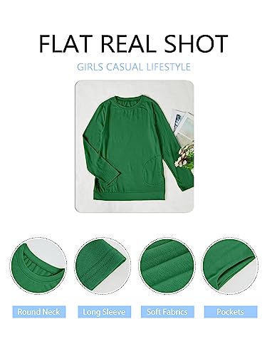 Image of Haloumoning Girls Casual Short Sleeve T Shirts Color Block Tee Blouse Kids Loose Tunic Tops with Pockets Size 4-15