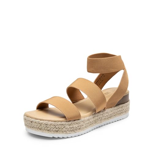 DREAM PAIRS Strappy Espadrille Platform Wedge Sandals for Women Dressy Summer, Comfortable Open Toe Sandals with Cushioned Insole and Ankle Strap Buckle 6.5 Camel