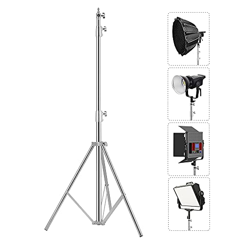 Image of Stainless Steel Photography Video Tripod Stand, Spring Cushioned Heavy Duty Tripod Stand, 9.5ft /2.8m, Universal Adapter for Photography Studio Monolight Reflector Portrait