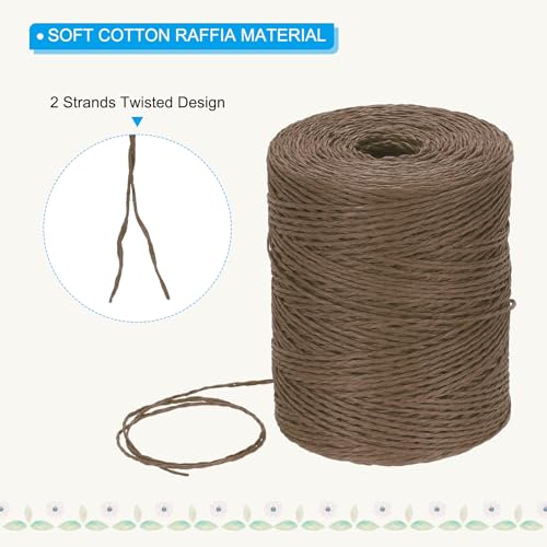 Image of PATIKIL Natural Cotton Raffia Yarn 328 Yard, Crochet Raffia Paper Ribbon for DIY Sun Hat Beach Bag Crochet Yarn Wrapping Knitting, Brown