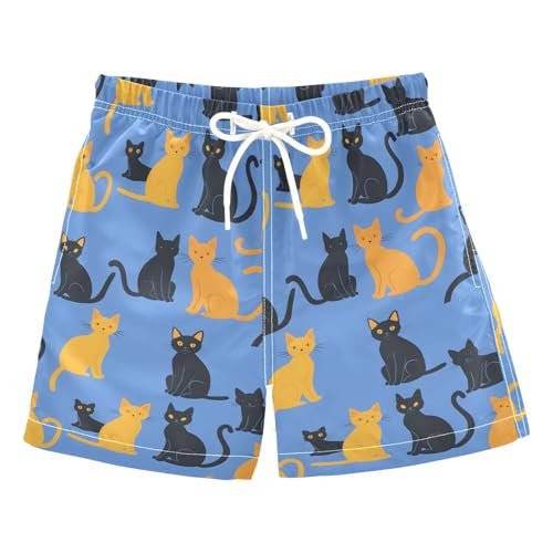 ALAZA Blue Yellow Animal Cat Kitten Cartoon Boys Quick Dry Beach Board Shorts Kids Swim Trunks Bathing Suit Swimsuit 4T