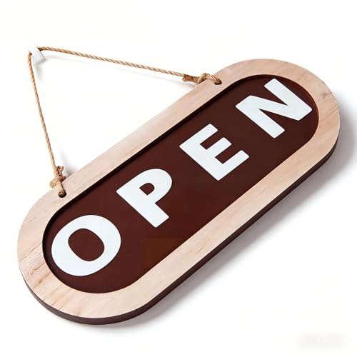 Double Sided Open Closed Sign - Durable Hanging Business Sign for Shops 20cm Rustic Wooden Design with Rope Hanger Easy to Install Store Sign