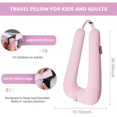 Image of Keemall Inflatable Car Pillow for Kids - Professional Safe Car Seat Sleeping Pillow for Car Travel, Portable Inflatable Travel Pillow for Kids /Adult Flight & Road Rides, Pink