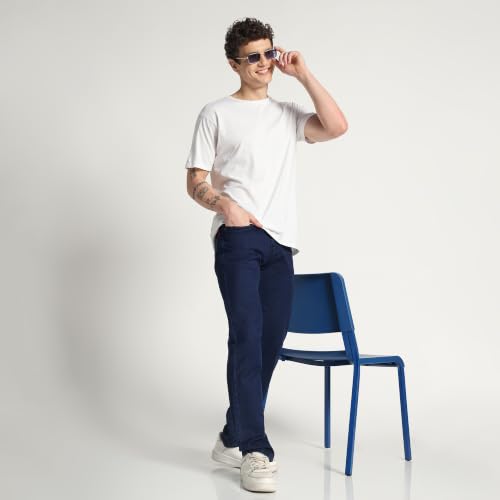 Image of Cotton Comfort Fit Jeans for Men | Full-Length Solid Denim Pants with Button Closure, Embroidered Design, Mid-Rise Casual Trousers for Daily | Classic Jeans for Office Bottoms (DI-249)