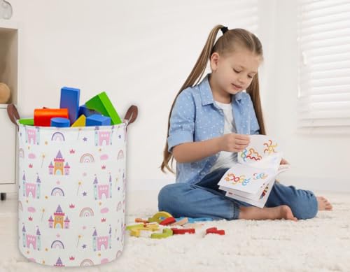 Image of Kids Laundry Hamper Girls Hamper for Nursery Boy and Girl Elephant Hamper Cute Kids Toys Storage Bin Organizer Room Decor for Home(Castle)