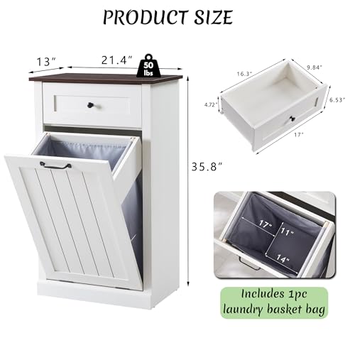 Image of IFBUY Tilt Out Laundry Hamper Cabinet, Trash Can Cabinet, Antique White