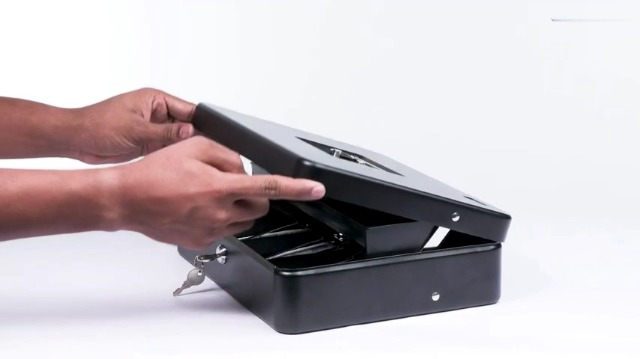 Metal Cash Box with Money Tray and Lock Note Security Box Large Cash Box Keeping Your Money Safe On The Go (Black)