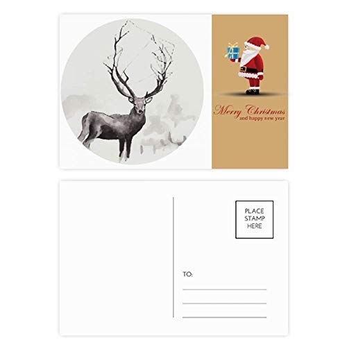 Cartes de voeux Noël renne aquarelle en papier cartonné d'art premium