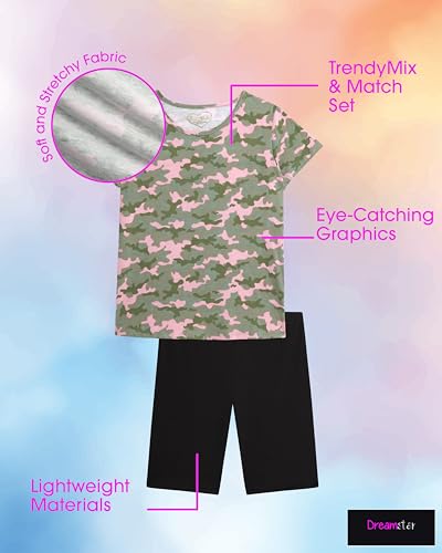 Image of Dreamstar Girls Bike Short Set - 6 Piece Graphic Tee Shirts and Athletic Performance Bike Shorts for Girls Activewear Set