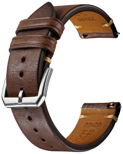 REZERO Quick Release Watch Band, Top Grain Leather Watch Straps, Italian Calfskin Watchbands Replacement 18mm 19mm 20mm 21mm 22mm 23mm 24mm for Men, Women, Coffee+Silver Buckle, 23mm, Vintage