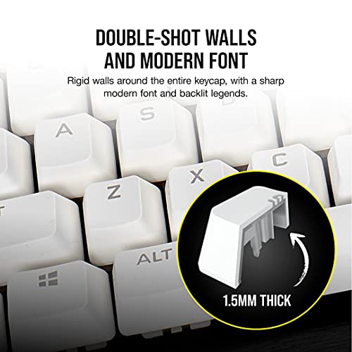 Image of Corsair PBT Double-Shot PRO Keycap Mod Kit - Double-Shot PBT Keycaps - Arctic White - Standard Bottom Row - Textured Surface - 1.5mm-Thick Walls - O-Ring Dampeners (CH-9911040-NA)