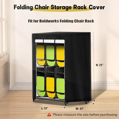 Image of Folding Chair Rack Cover for boldworks, Waterproof Chairs Cart Cover, Dust Proof Metal Chair Storage Dolly Chairs Holder Covers-72 inch L x 37 inch W x 72 inch H