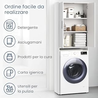 Armadio per lavatrice Armadio da bagno Armadio alto Scaffale per lavatrice - spazio contenitivo salvaspazio e contenitore per bagno, cantina e ripostiglio | 65x30x187 (LxPxA) cm | Bianco