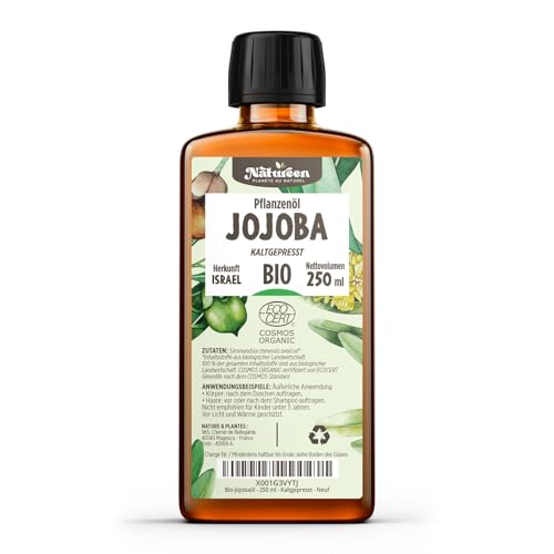 Jojobaöl Bio 250 ml - 100% Bio, Rein, Natürlich & Kaltgepresst, Haare und Nägel, Gesichtsöl und Körperöl, Vegan & Hexanfrei