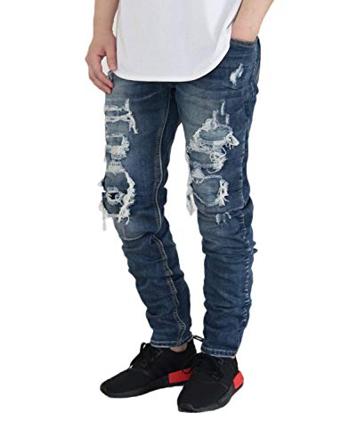 AIRNINE Men's Moto Biker Distressed Stretch Jeans (Waist 28 to 44)