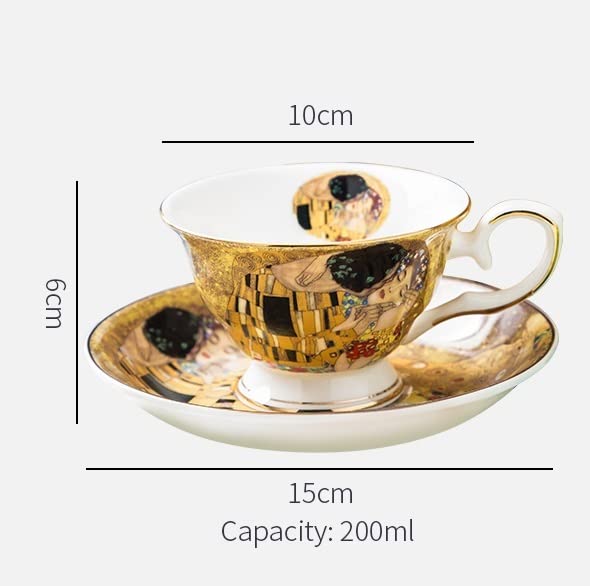 SISWIM Keramikbecher Klimt Classic Design Kaffeetasse und Tee Saucer Keramik & Bone China Kaffeetasse Keramik Set Smart Mug