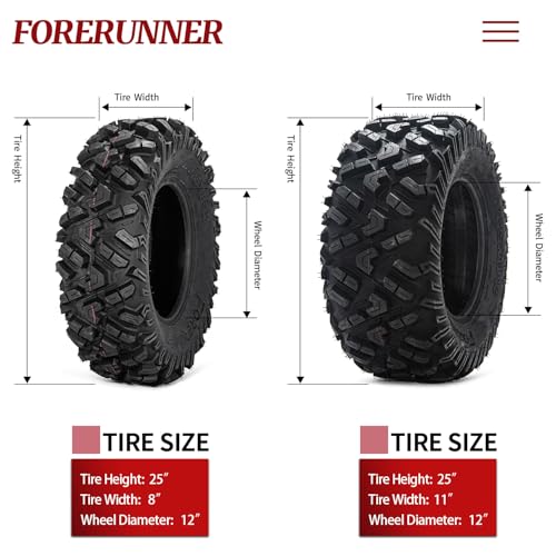 Image of FORERUNNER 25x8-12 & 25x11-12 ATV Tires, All Terrain (Pack of 4, Tubeless) | FORERUNNER 6PR 25x8-12 & 25x11-12 ATV UTV Trail Sand Mud Off-Road Tires