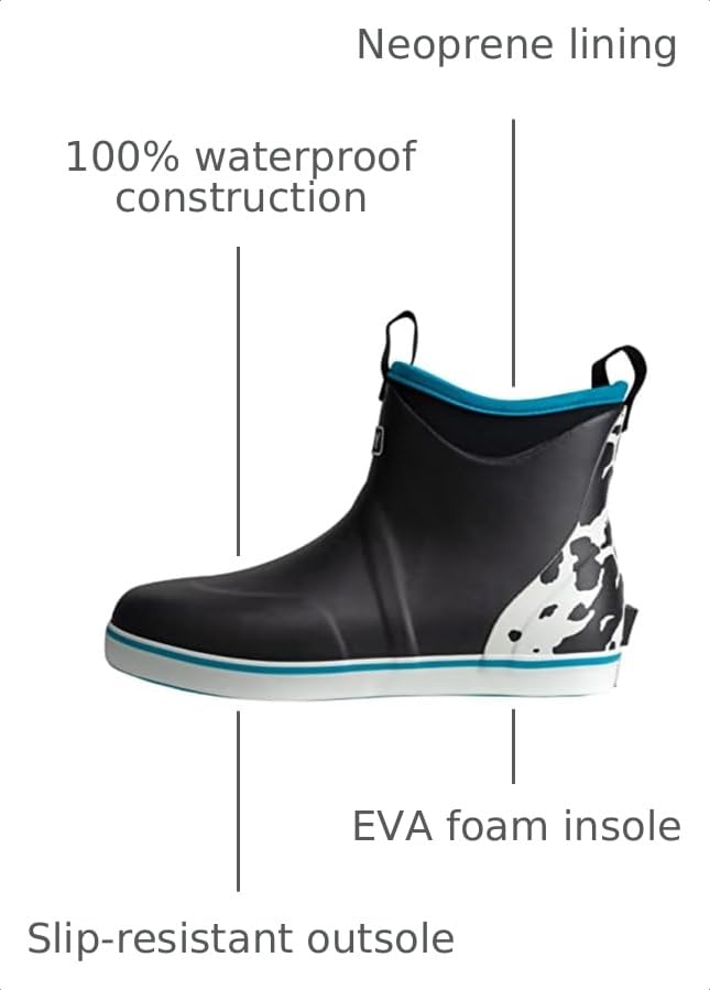 Image of Women's Waterproof Ankle Rain Boots, Rubber Deck & Fishing Boots | Neoprene Lining, EVA Foam Insole, Slip-Resistant Non-Marking Outsole for Comfortable Traction on Boats, Farms & Wet Ground