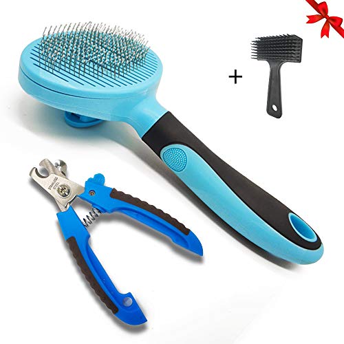 Jmxu's Self Cleaning Slicker Brush for Dogs, Professional Grooming Kit Including Dog Nail