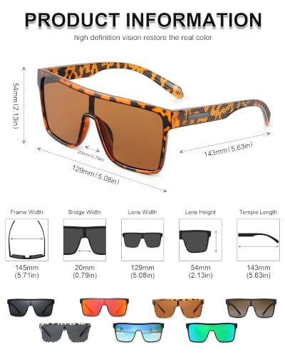 Image of GLINDAR Polarized Sunglasses Men Flat Top Womens, Oversized Square Shield | One Piece,Trendy,Lightweight,Driving