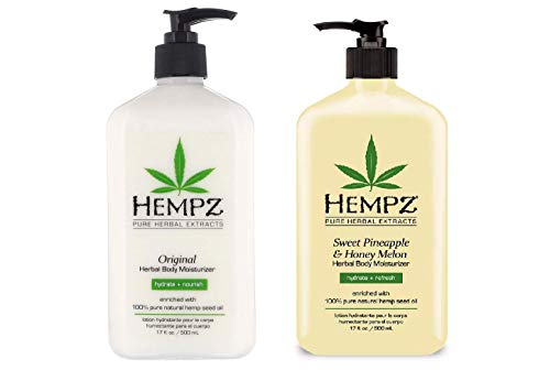 Hempz Natural Herbal Body Moisturizer: Original and Sweet Pineapple & Honey Melon Skin Lotion, (2 Pack) 17 oz Each