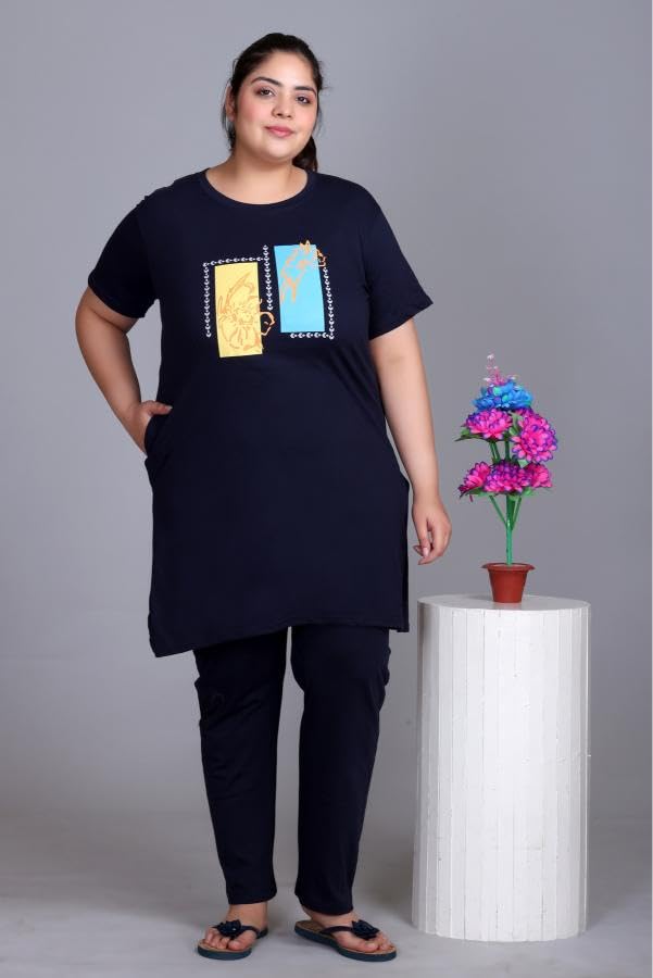 Image of RYSH Women's Printed Cotton Plus Size Longline T-Shirt with Pockets | Cotton fabric - soft longline T-shirt with easy plus-size fit