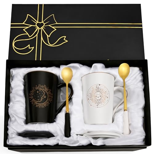 Maustic Sun and Moon Mugs - Aesthetic Boho Coffee Mugs, Birthday & Christmas Gifts for Friends, Couples, Parents - Gifts for Divination Lovers, Astrologers, Wizards & Witches - 14 Oz