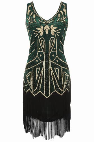 Image of BABEYOND Women's Flapper Dresses 1920s V Neck Beaded Fringed Great Gatsby Dress