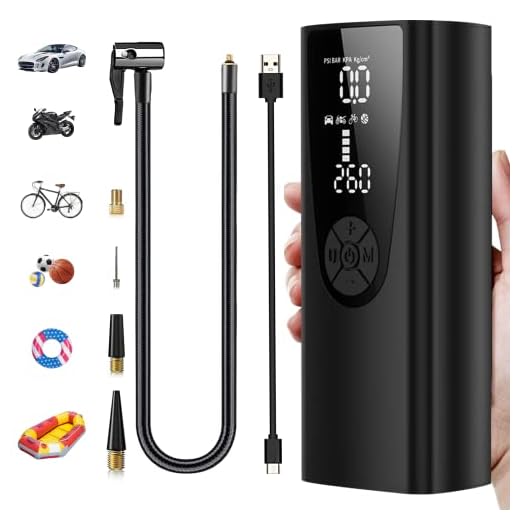 KAQ Elektrische Luftpumpe mit 8000mAh Akku, 150PSI Akku Luftpumpe mit Manometer/Digitalem LED-Display, Mini Kompressor mit USB/LED-Licht für Auto, Motorrad, Fahrrad, Bälle und Schwimmringe