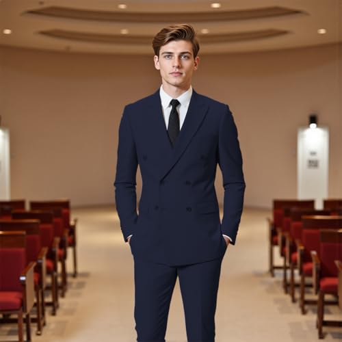 JinXuanYa Mens Suit 2 Pieces Slim Fit Suit for Men Formal Business Prom Tuxedos for Groomsmen Wedding(Blazer + Pants)2
