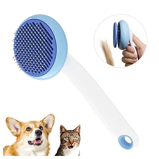 Cat Brush for Shedding, Pet Grooming Self Cleaning Slicker Brush for Cats & Dogs, Cat Deshedding Brush Easily Removes Tangles Hair and Loose Undercoat, Mats Tangled Hair Shedding Brush (Blue)