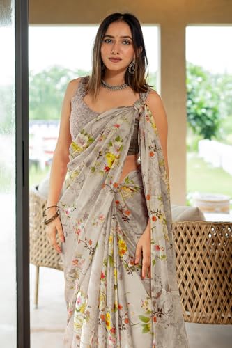 Image of MIRCHI FASHION Saree for Woman Chiffon Floral Printed | Lightweight All-Day Comfortable Women's Sari with Unstitched Blouse Piece (Available in 30 Colors)