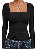 Trendy Queen Womens Cropped Long Sleeve Top - Square Neck Y2K Going Out & Workout...