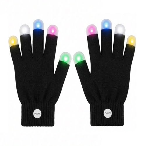 Revanak Black Light Show LED Gloves with Color Changing Light Up Fingertips Flashing Sensory Toys for Autism Cool Party Gifts for Kids Teens Adults