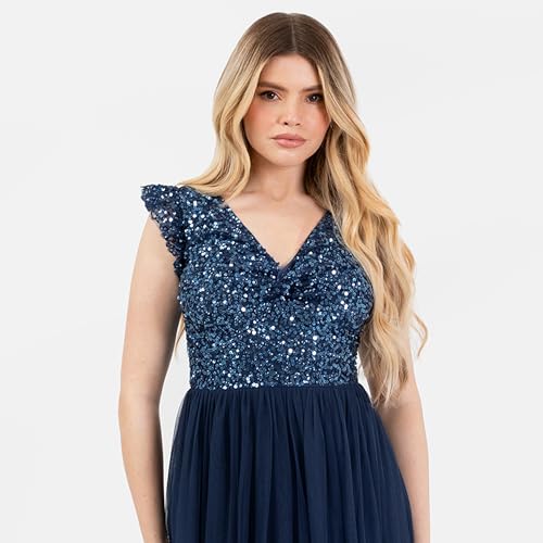 Maya-Deluxe-Womens-Midi-Dress-Ladies-V-Neck-Flutter-Sleeve-Sequin-Embellished-Twist-Front-Tulle-Wedding-Guest-Bridesmaid-Occasion-Vestido-para-Mujer Maya-Deluxe-Womens-Midi-Dress-Ladies-V-Neck-Flutter-Sleeve-Sequin-Embellished-Twist-Front-Tulle-Wedding-Guest-Bridesmaid-Occasion-Vestido-para-Mujer