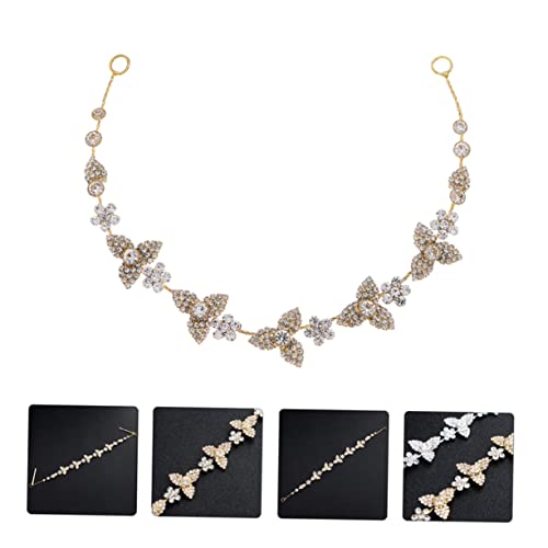 1pc Headband Head Piece for Wedding Bride Wedding Hair Pieces for Brides Crystal Ab Rhinestones Wedding Headpiece Patricks Hair Bride Rhinestone Headwear Miss Veil Leaf (Color : Golden, Size : 29x3C4