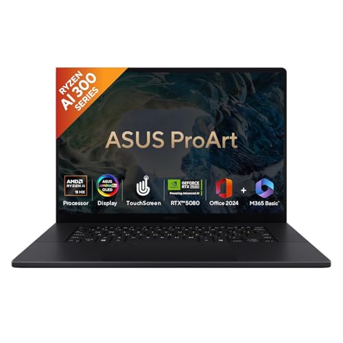 Image of ASUS ProArt P16 OLED (2025), AMD Ryzen AI 9 HX 370, RTX 5080-16GB,64GB RAM, 2TB SSD, 16 inch /40.64cm Touchscreen, 4K, 120Hz,Windows 11,M365 Basic (1Year)* /Office 2024, Nano Black, 1.95Kg,H7606WW-SE023WS