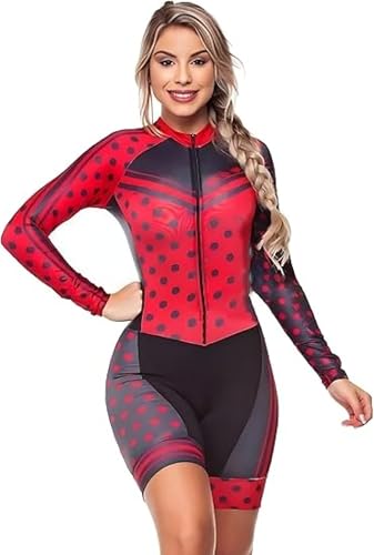 Combinaison de cyclisme manches longues femme rouge avec coussinet gel triathlon