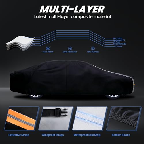 Image of Multi-Layer Car Cover Custom Fit for MG MGB(1962-1981), 100% Waterproof All Weather for Automobiles, Gift with Towel, Heavy Duty Car Covers for Rain Sun UV Protection with Door Zipper