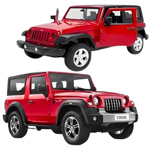 Image of SHAKTISM Thar Diecast Model Toy, 1:32 Scale with Sound & Lights Pull Back Collectible Vehicle Toy Door Opening Scale Car Model Birthday Gift for Boys Girls (Red-Diecast Metal Car)