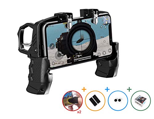Mando de juegos para móvil Gamepad Joystick con 2 gachetas + 2 calcomanías para dedos antideslizantes para PUBG Mobile, Call of Duties, Fortnite, Modern Combat, Dead Effect 2 sin Latencia