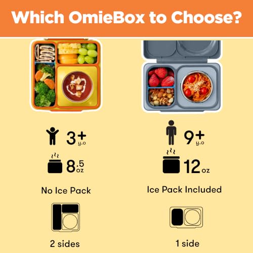 Image of OmieBox Bento Box for Kids - Insulated Bento Lunch Box with Leak Proof Vacuum Insulated Food Jar - 3 Compartments, Two Temperature Zones (Sunshine)