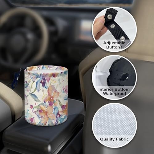 Image of Vintage Floral Car Garbage Can Mini Trash Bin Organizer Storage Bag Waterproof Portable Men Accessory Car Decor