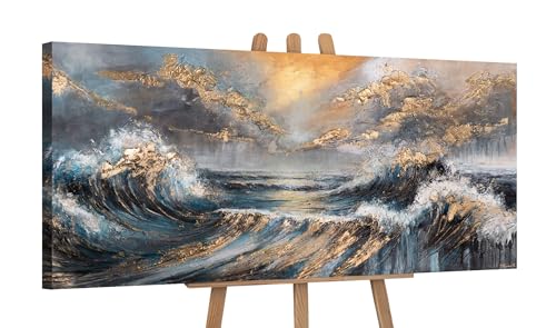 YS-Art Dipinti Mare Moderno Pittura Acrilica su Tela Dipinto A Mano Murale Camera Da Letto Moderno Arredamento Casa Immagini Ufficio Vera opera d'arte 115x50 cm