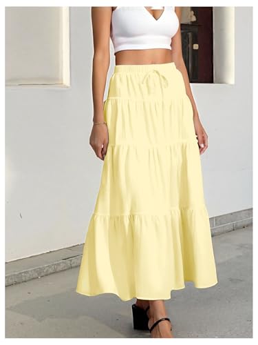 Women's Tiered Ruffle Hem Skirt Elastic Waist Flowy Maxi Beach Vacation Skirts4